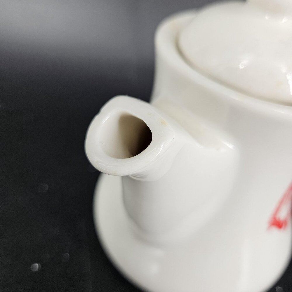 Vintage Scammell's Lamberton China White Teapot Pitcher White Red Hotelware - Picture 8 of 14